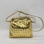 Bottega Veneta Mini Hop Intrecciato Mettalic Gold