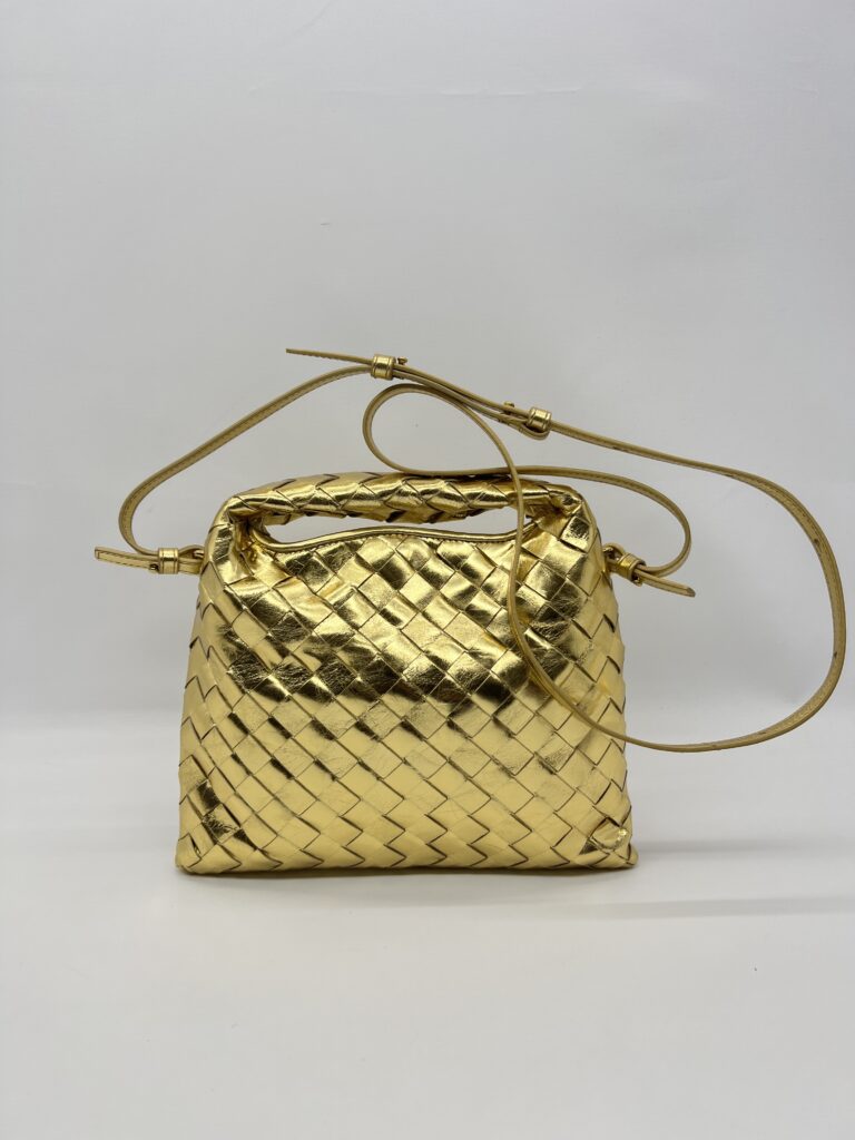 Bottega Veneta Mini Hop Intrecciato Mettalic Gold