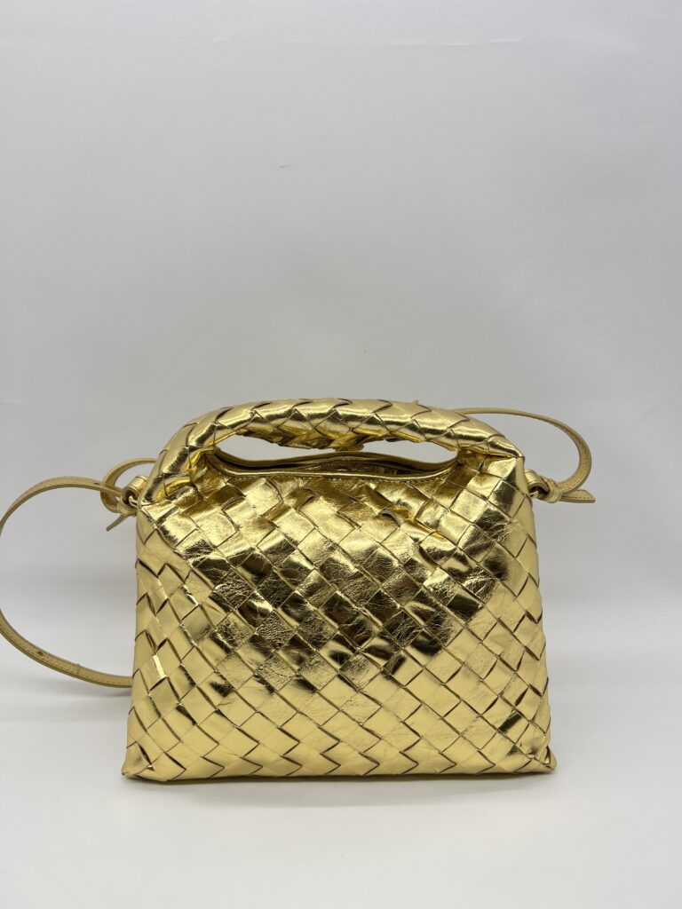 Bottega Veneta Mini Hop Intrecciato Mettalic Gold