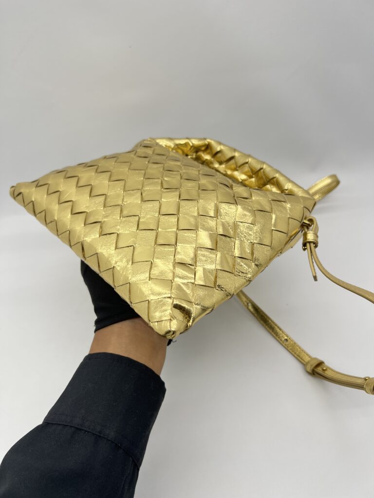 Bottega Veneta Mini Hop Intrecciato Mettalic Gold