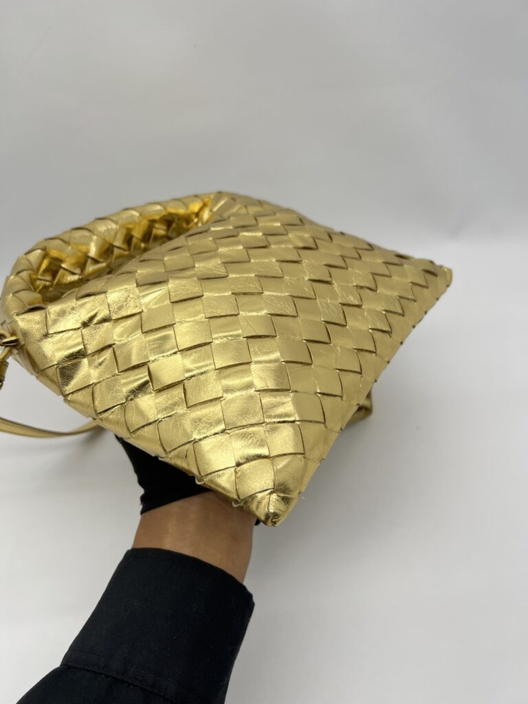 Bottega Veneta Mini Hop Intrecciato Mettalic Gold