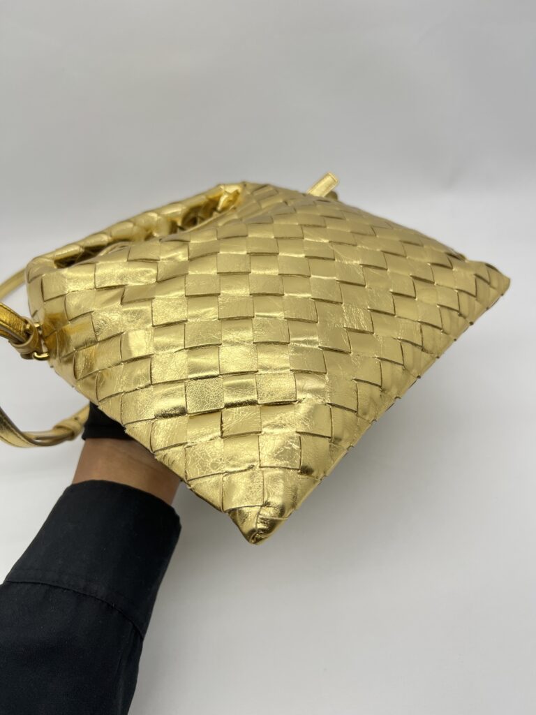 Bottega Veneta Mini Hop Intrecciato Mettalic Gold