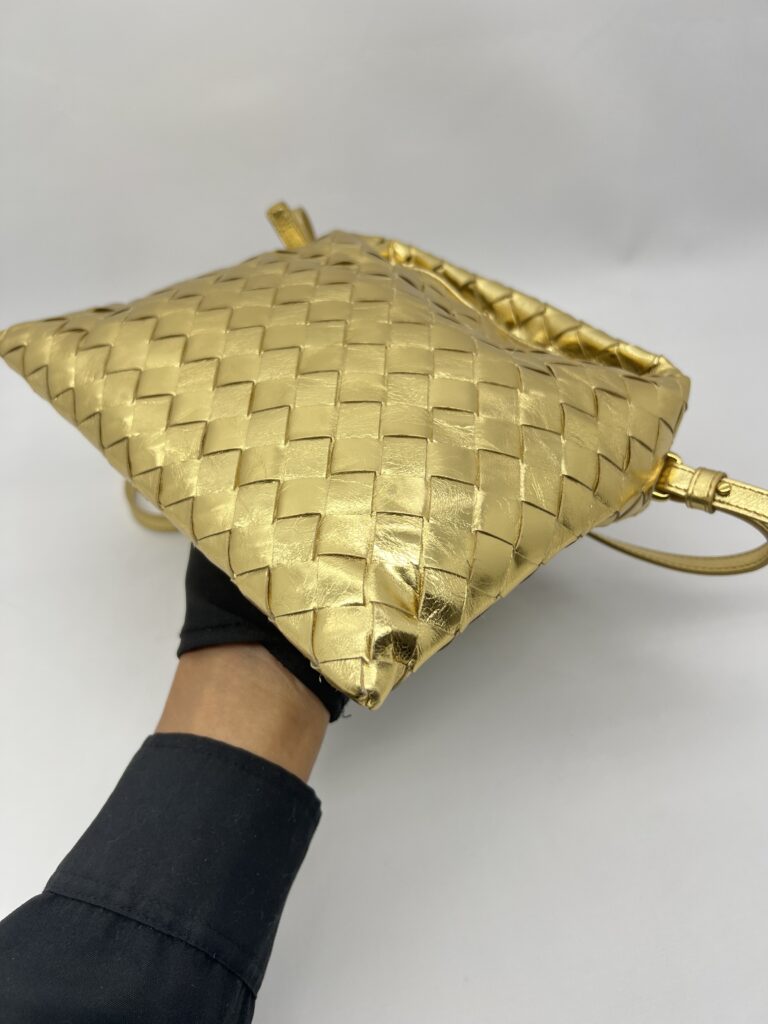 Bottega Veneta Mini Hop Intrecciato Mettalic Gold
