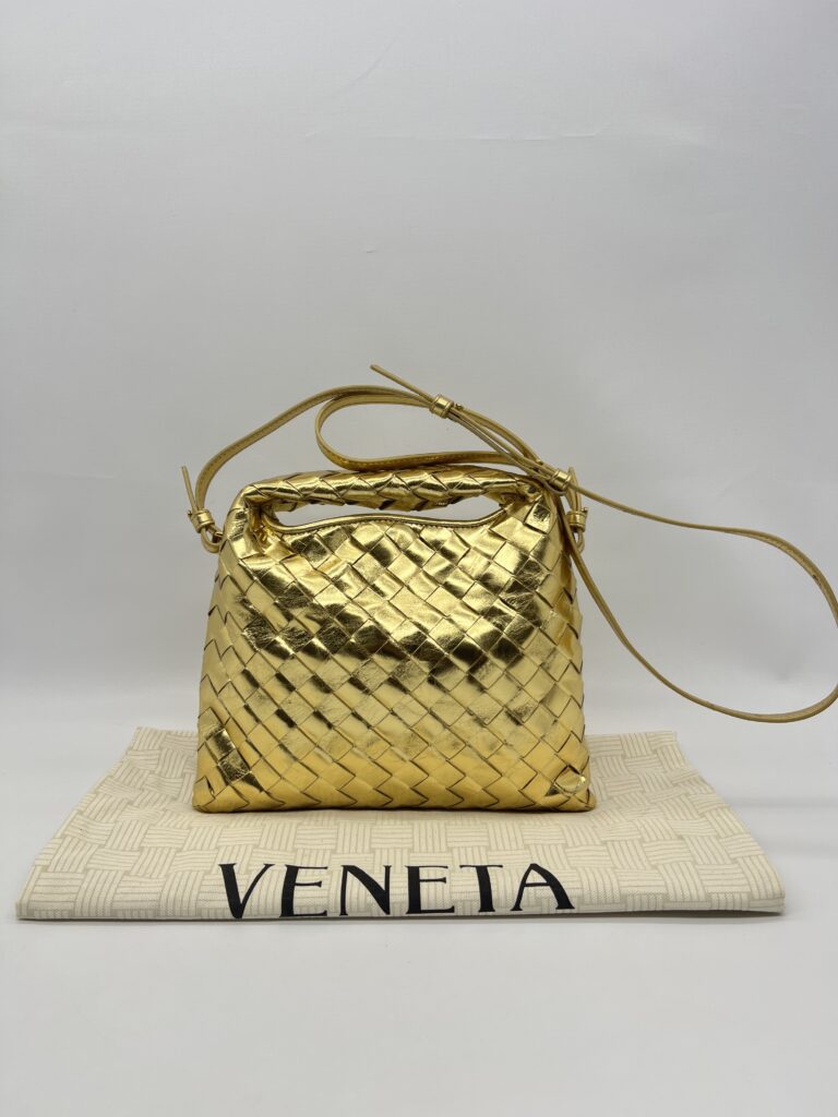 Bottega Veneta Mini Hop Intrecciato Mettalic Gold