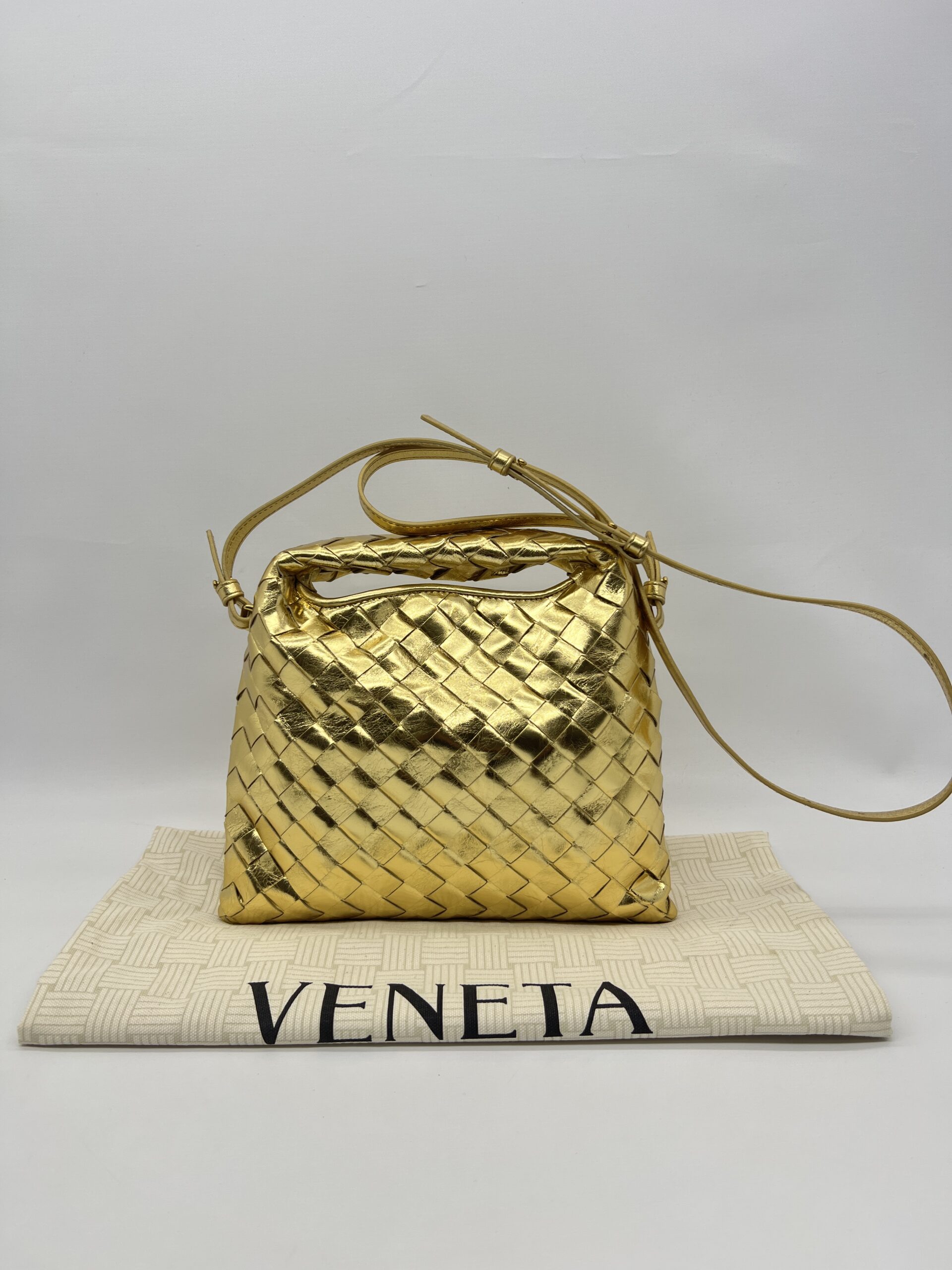 Bottega Veneta Mini Hop Intrecciato Mettalic Gold