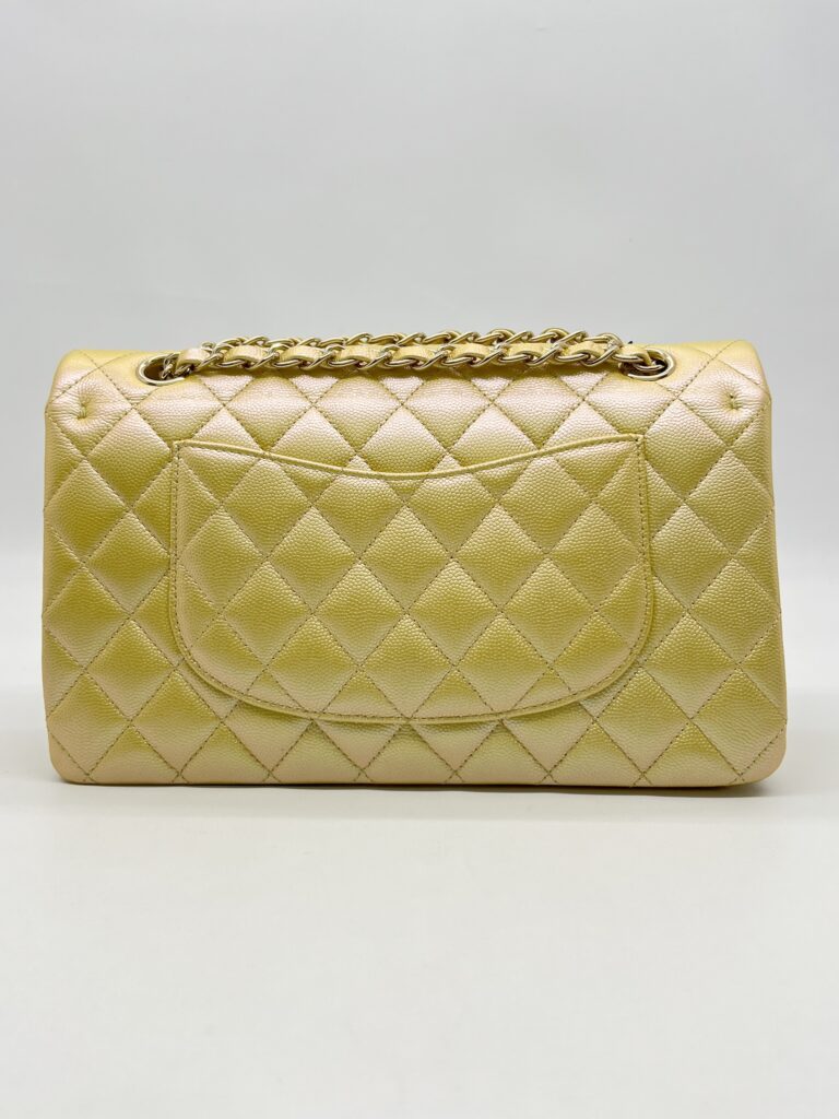 Chanel Medium Classic D Flap Caviar Iridescent Yellow GHW