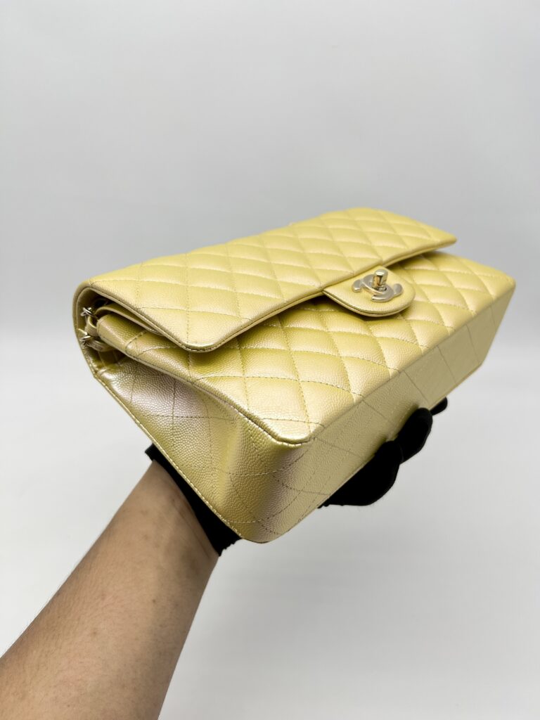 Chanel Medium Classic D Flap Caviar Iridescent Yellow GHW