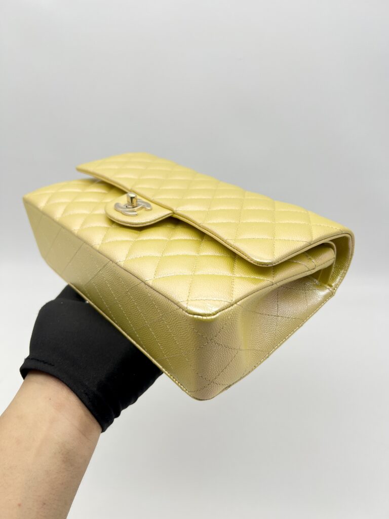 Chanel Medium Classic D Flap Caviar Iridescent Yellow GHW
