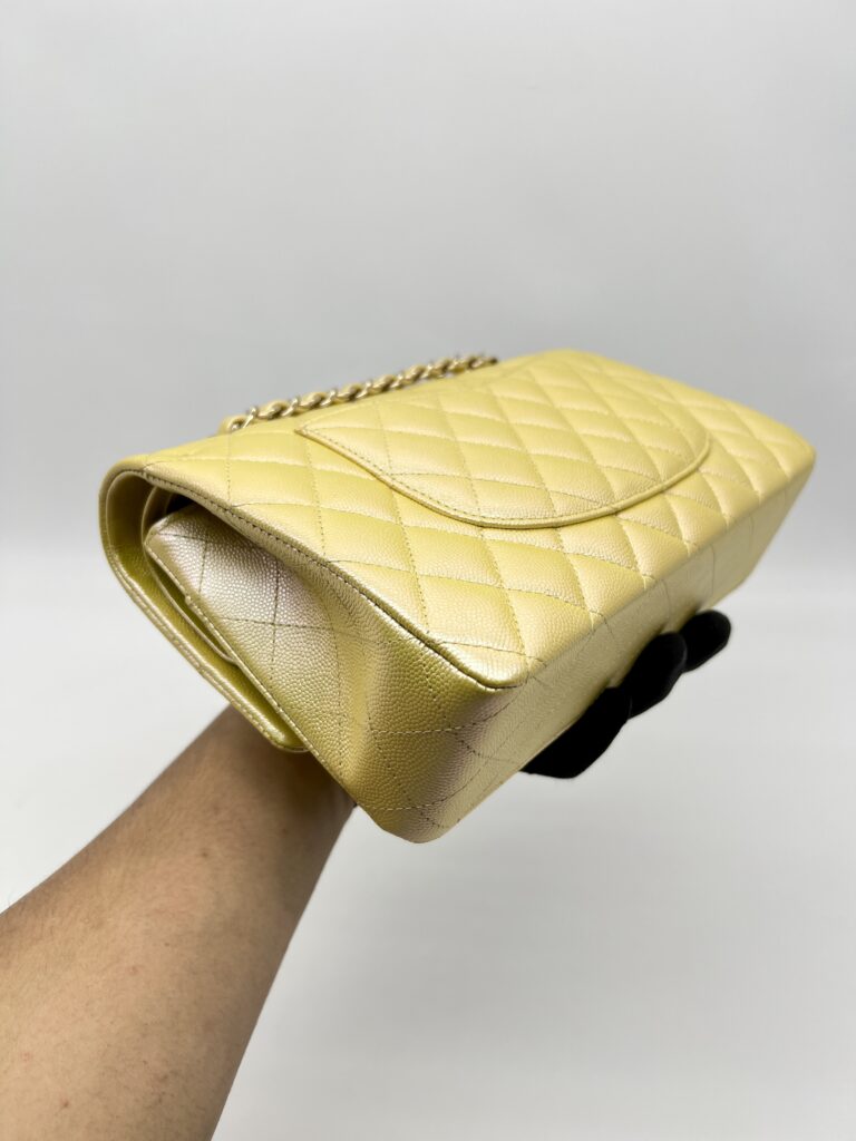 Chanel Medium Classic D Flap Caviar Iridescent Yellow GHW