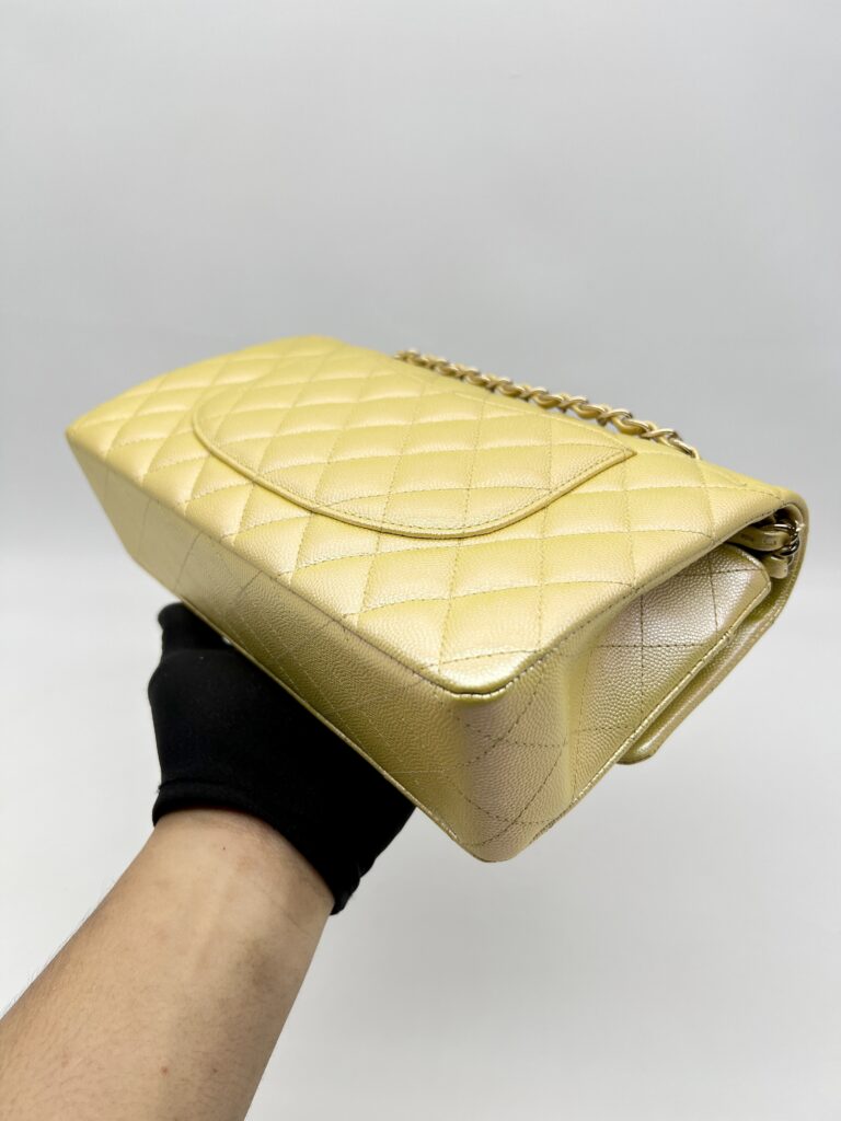 Chanel Medium Classic D Flap Caviar Iridescent Yellow GHW