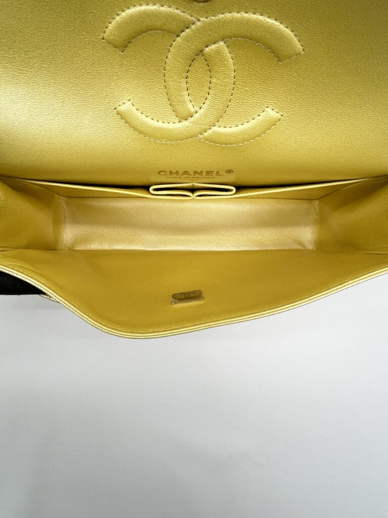 Chanel Medium Classic D Flap Caviar Iridescent Yellow GHW