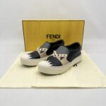Fendi Monster Studded Slip On Shoes Black/Grey/Beige Multicolor