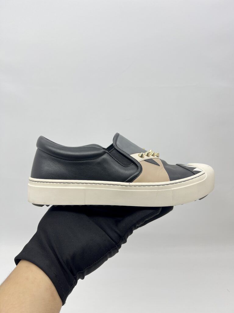 Fendi Monster Studded Slip On Shoes Black/Grey/Beige Multicolor