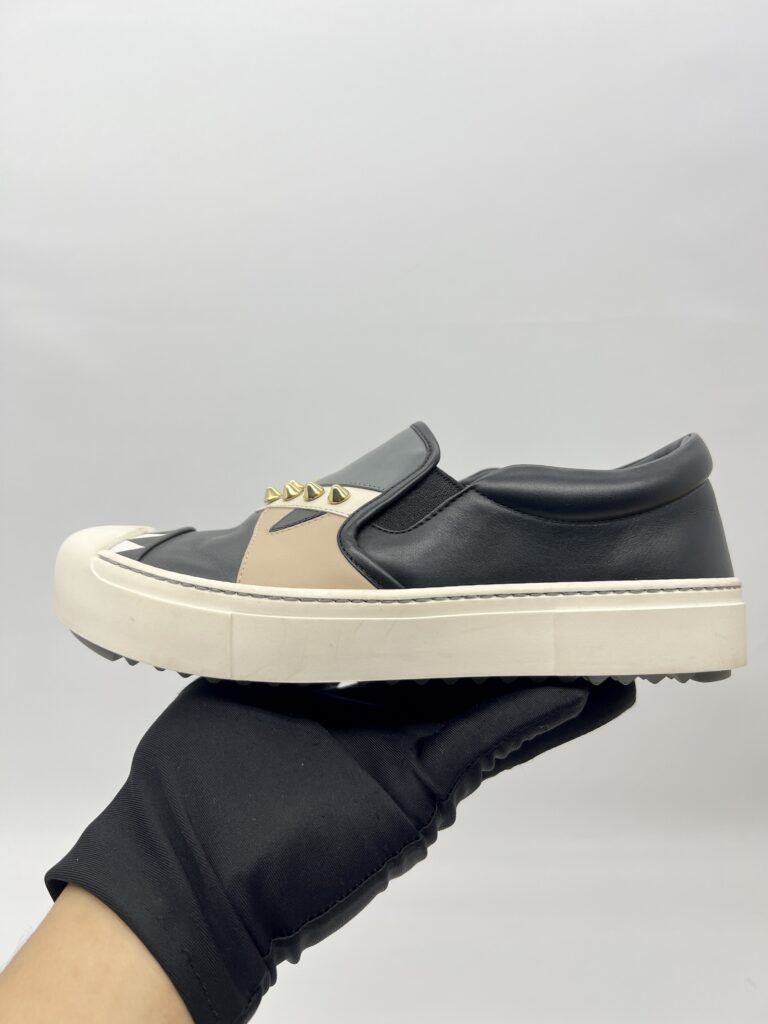 Fendi Monster Studded Slip On Shoes Black/Grey/Beige Multicolor