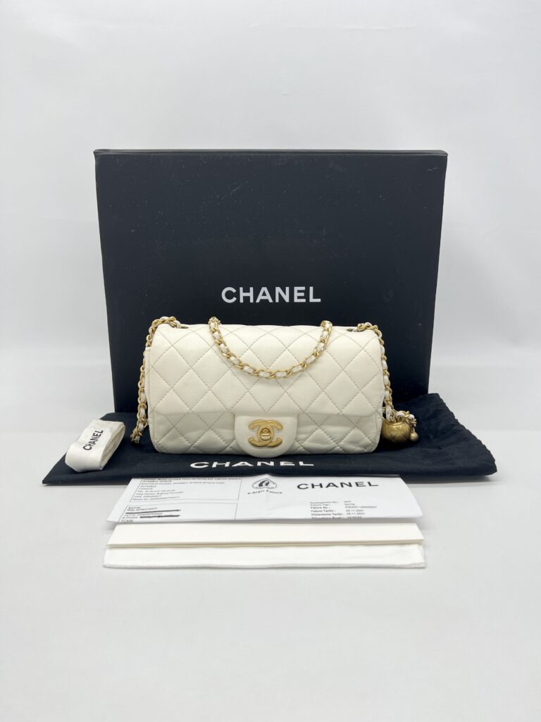 Chanel Mini Rectangular Pearl Crush Lambskin White GHW