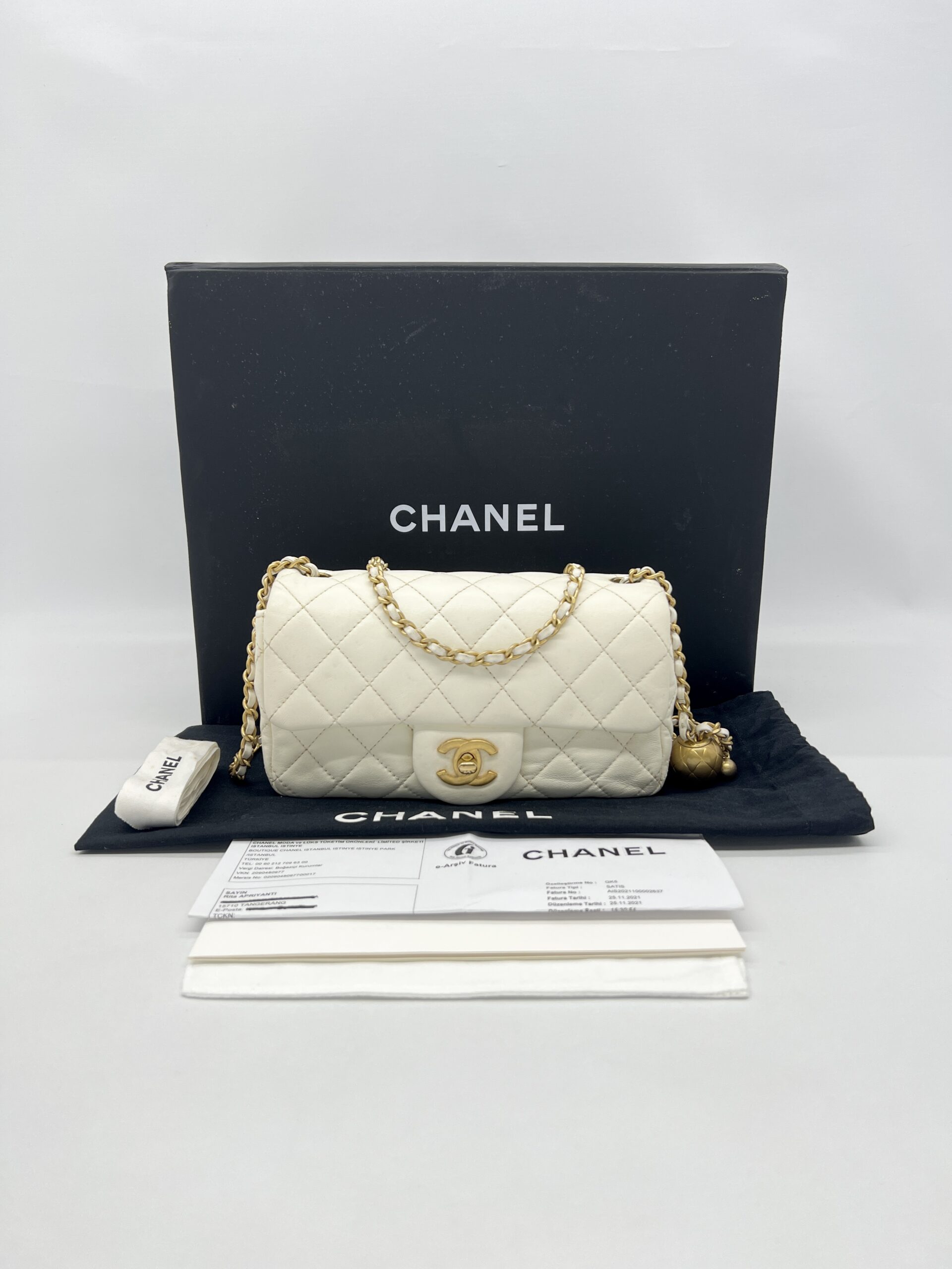 Chanel Mini Rectangular Pearl Crush Lambskin White GHW