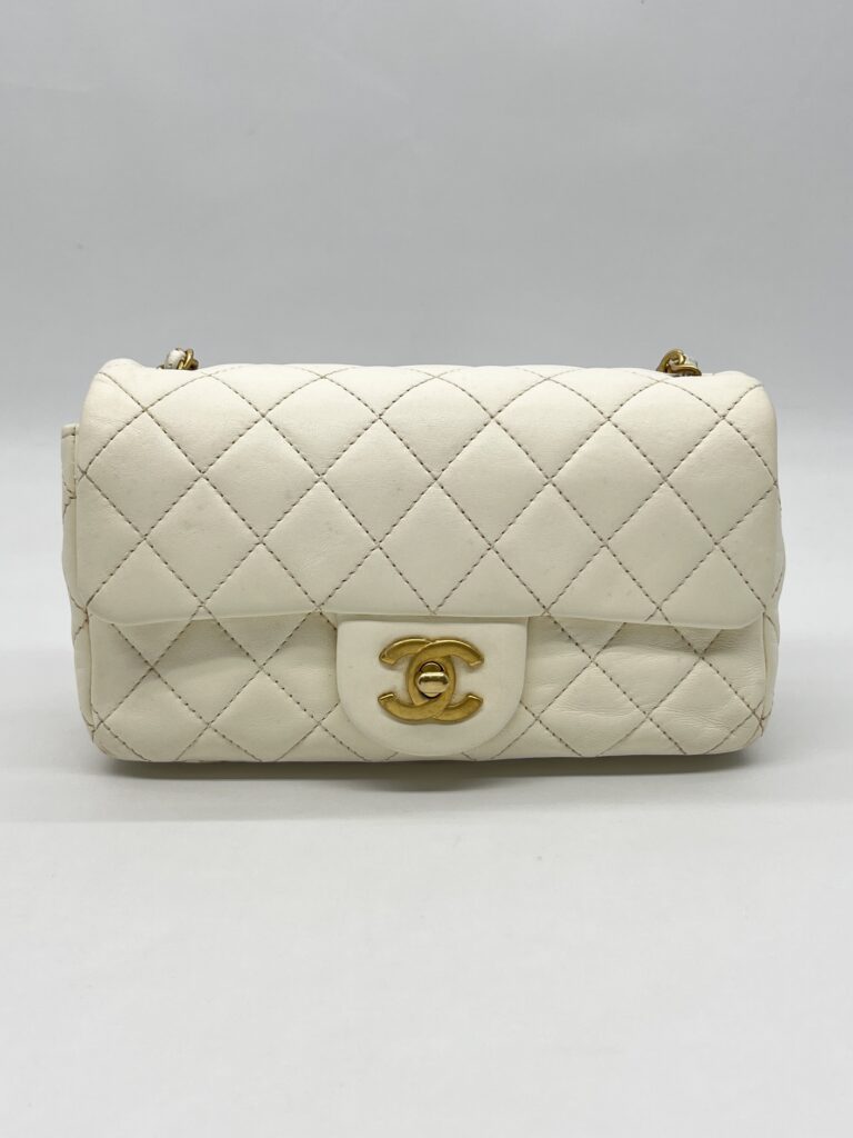 Chanel Mini Rectangular Pearl Crush Lambskin White GHW
