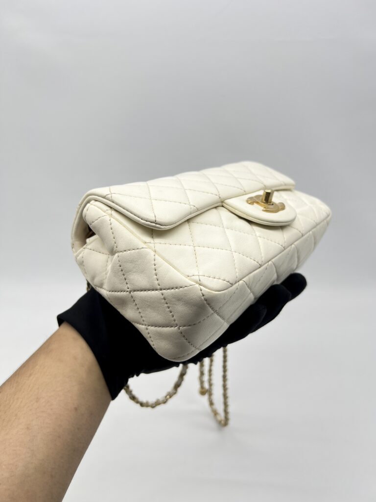 Chanel Mini Rectangular Pearl Crush Lambskin White GHW