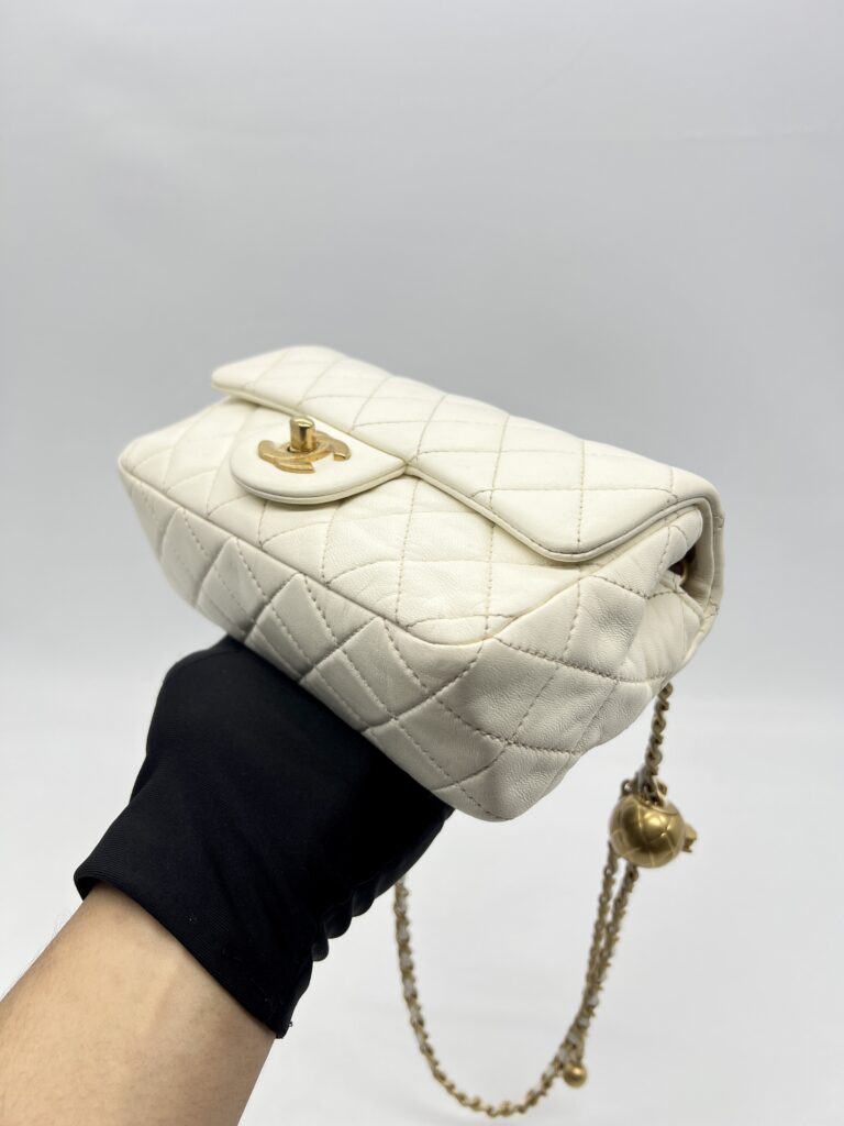Chanel Mini Rectangular Pearl Crush Lambskin White GHW