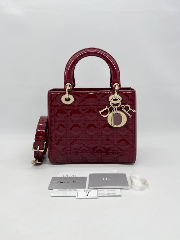 Dior Lady Dior Medium Vernis Red GHW