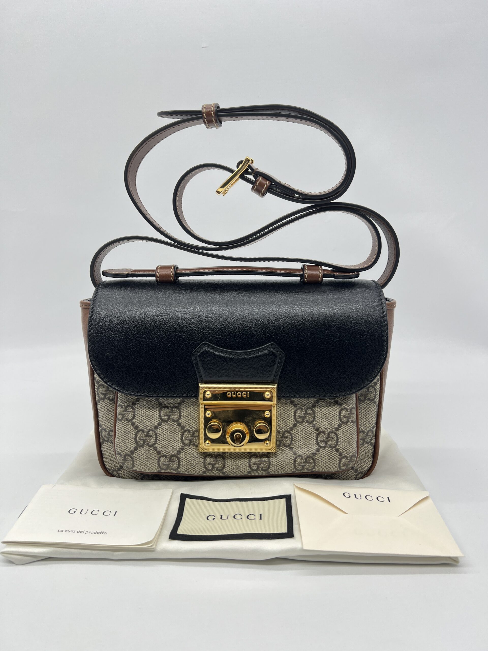 GUCCI Padlock Slingbag GG Supreme Brown Black GHW