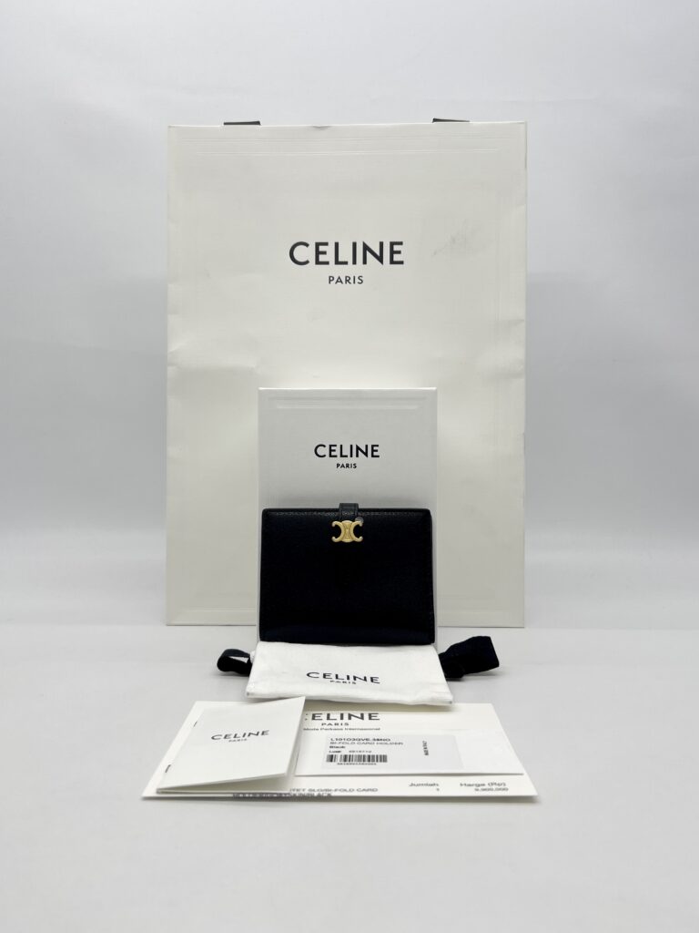 Celine Bifold Card Holder Triomphe Pontet Grained Black GHW