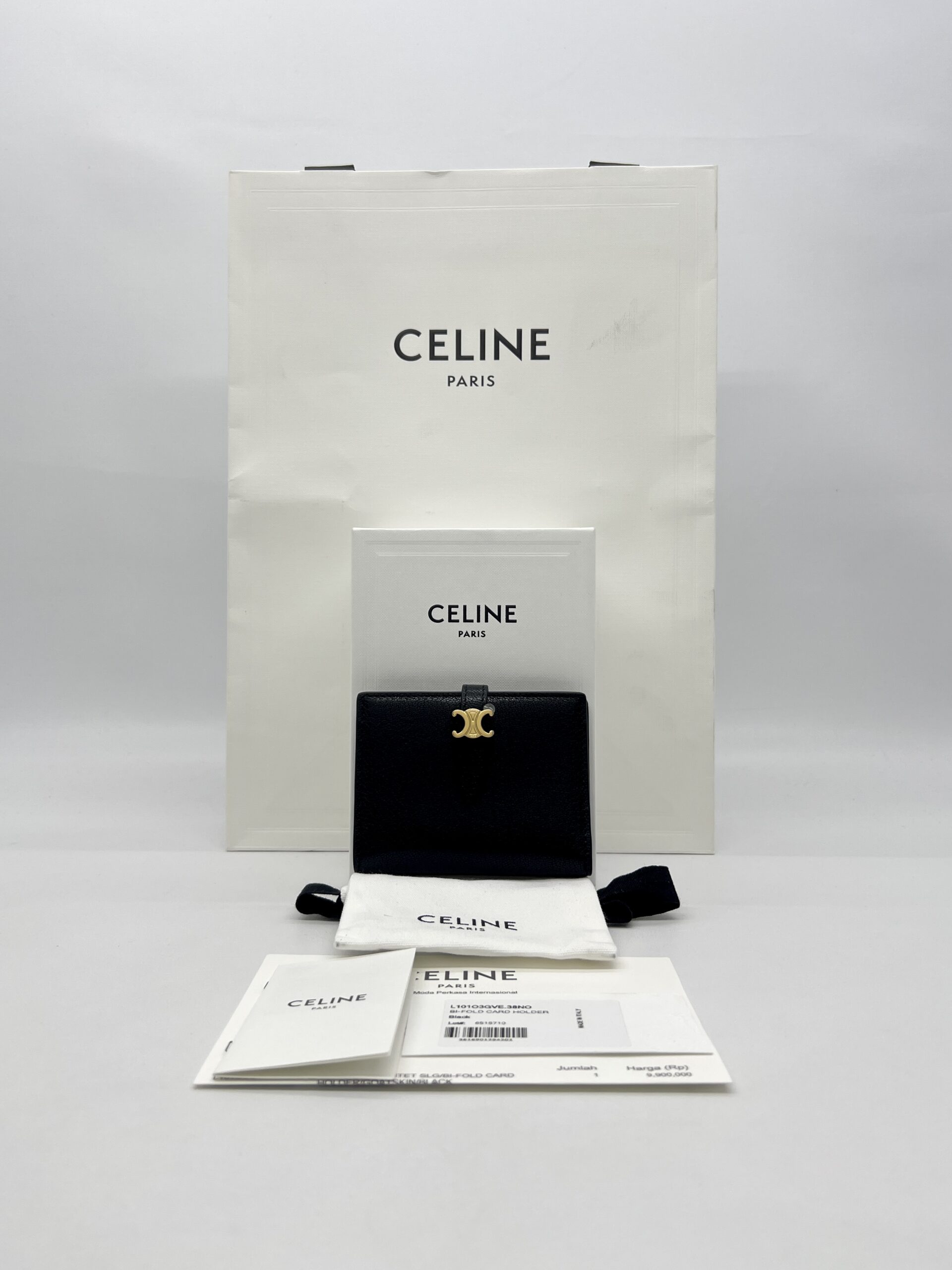 Celine Bifold Card Holder Triomphe Pontet Grained Black GHW