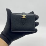 Celine Bifold Card Holder Triomphe Pontet Grained Black GHW