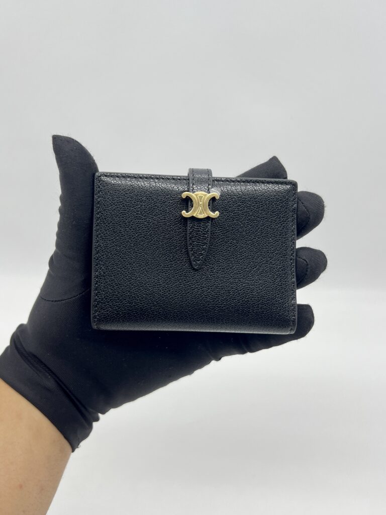 Celine Bifold Card Holder Triomphe Pontet Grained Black GHW