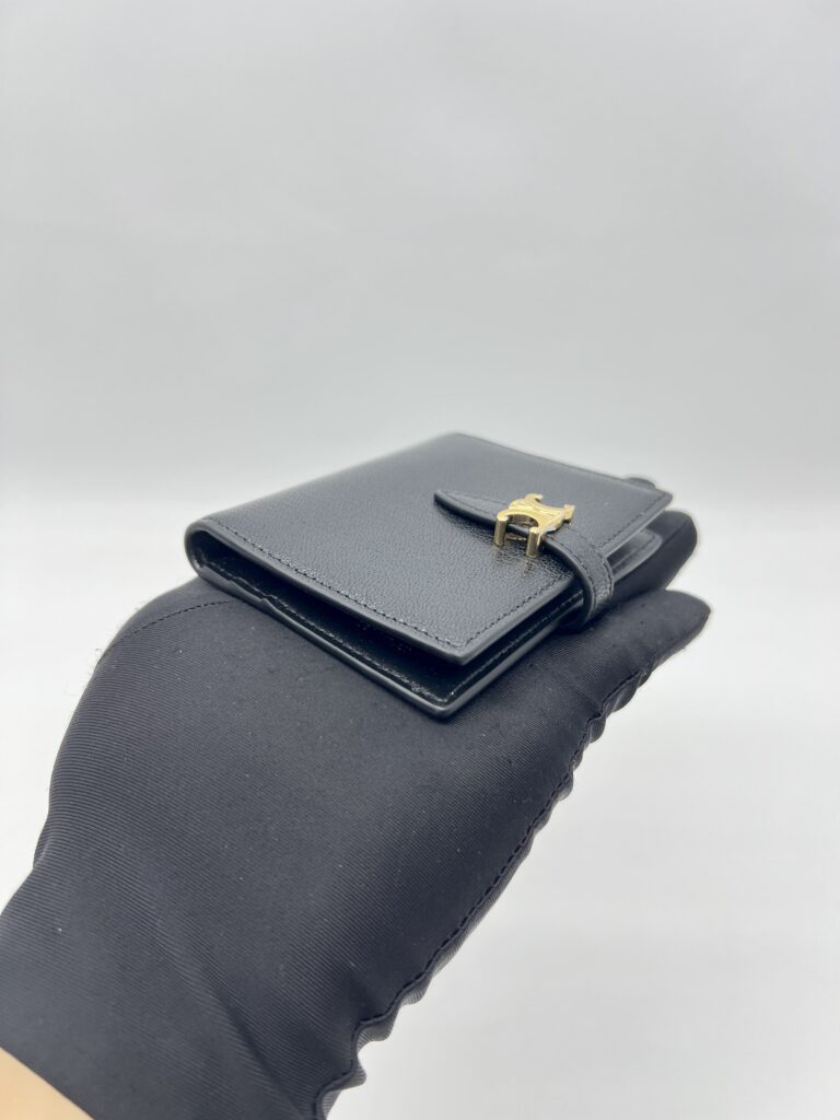 Celine Bifold Card Holder Triomphe Pontet Grained Black GHW
