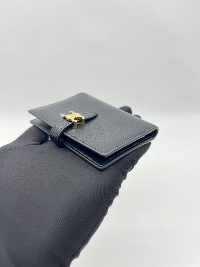 Celine Bifold Card Holder Triomphe Pontet Grained Black GHW