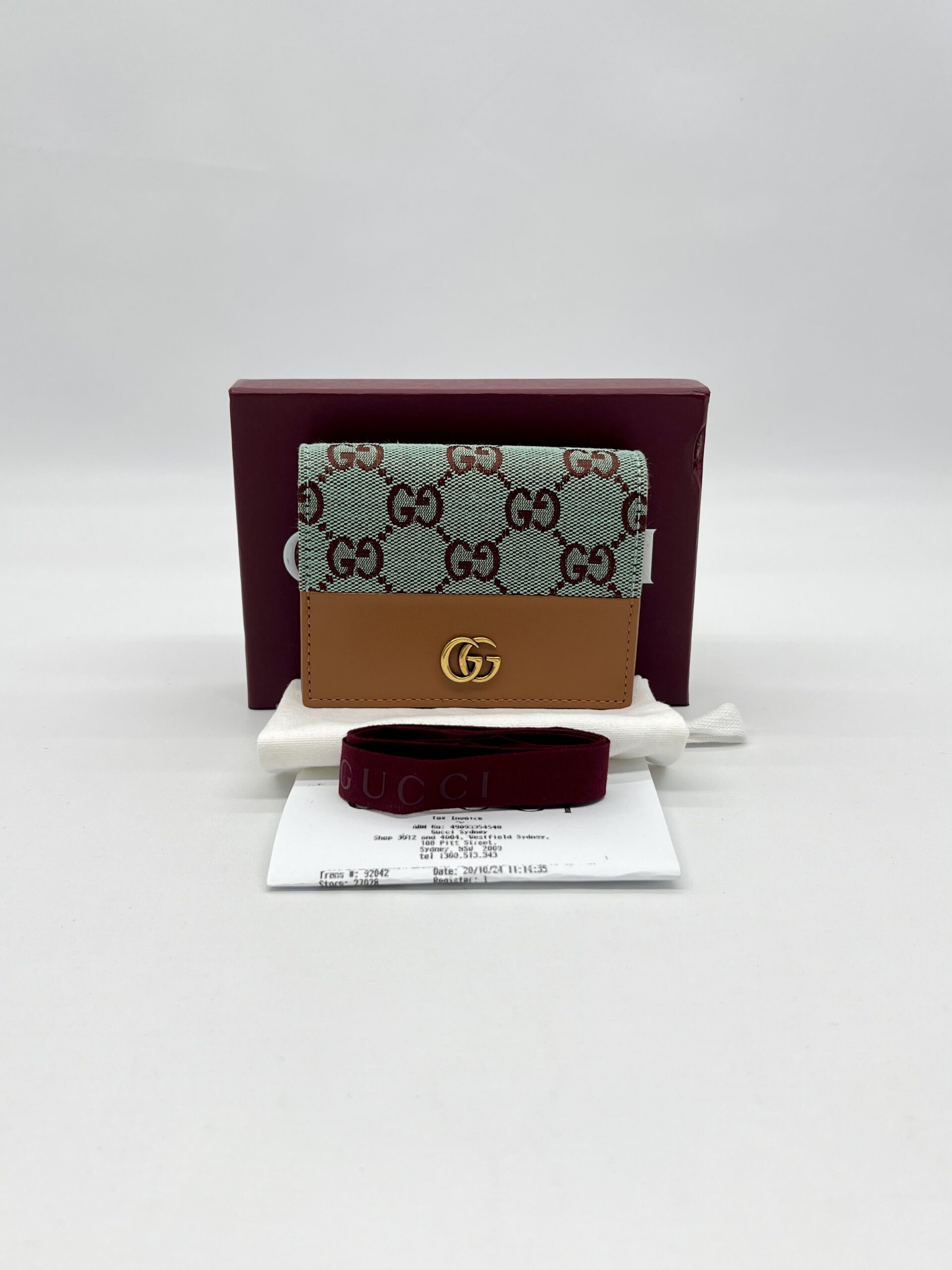 Gucci Bifold Card Case GG Canvas Blue Brown GHW