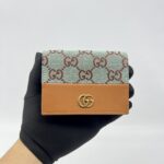 Gucci Bifold Card Case GG Canvas Blue Brown GHW