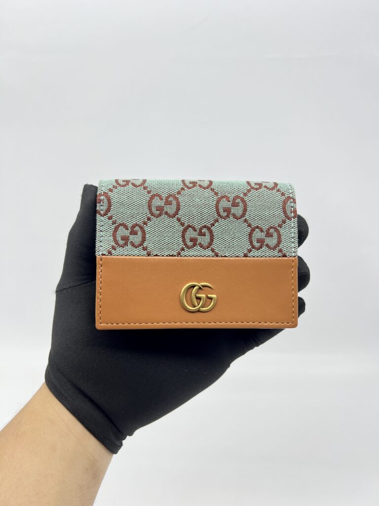 Gucci Bifold Card Case GG Canvas Blue Brown GHW