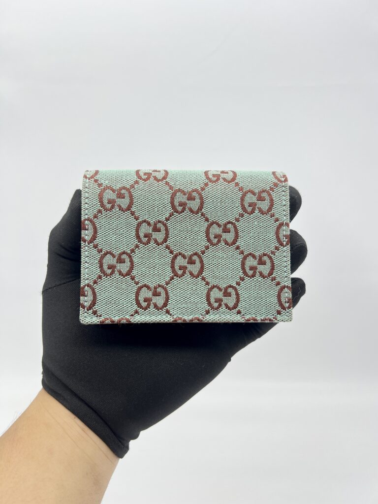 Gucci Bifold Card Case GG Canvas Blue Brown GHW