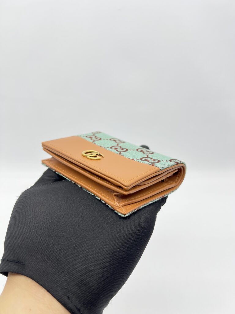 Gucci Bifold Card Case GG Canvas Blue Brown GHW