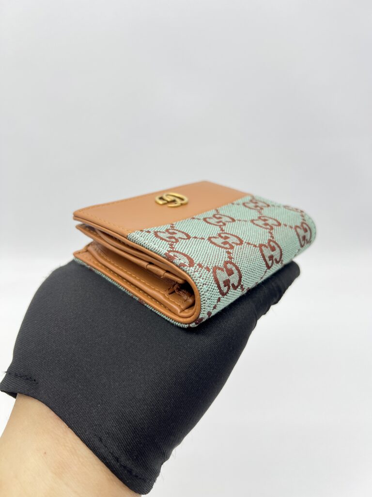 Gucci Bifold Card Case GG Canvas Blue Brown GHW
