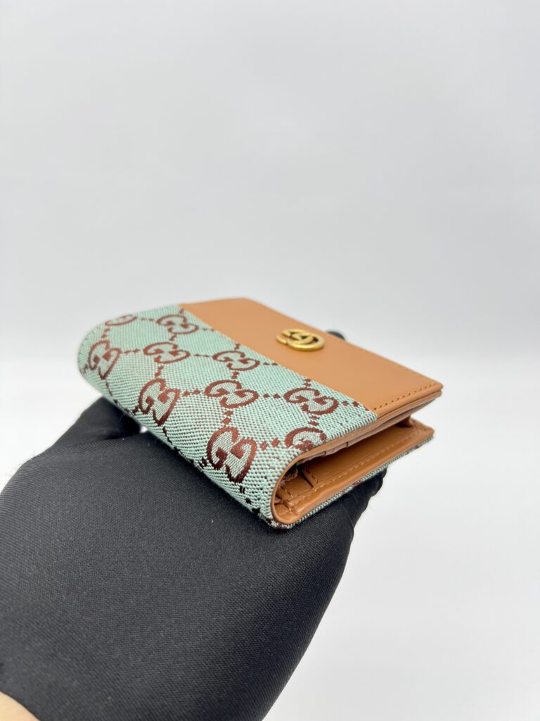 Gucci Bifold Card Case GG Canvas Blue Brown GHW