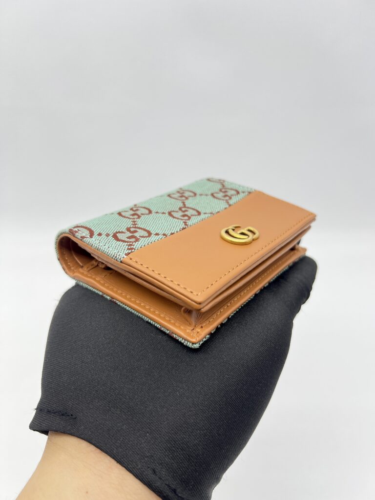 Gucci Bifold Card Case GG Canvas Blue Brown GHW
