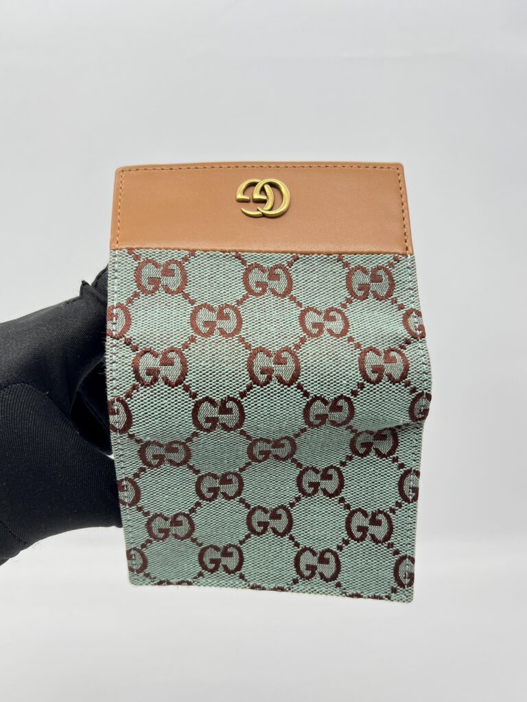 Gucci Bifold Card Case GG Canvas Blue Brown GHW