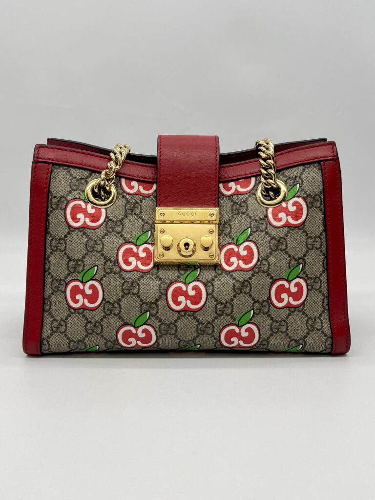 Gucci Padlock Shoulder Chain GG Supreme Apples Red GHW