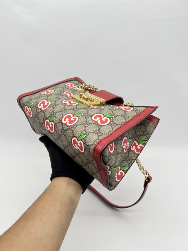 Gucci Padlock Shoulder Chain GG Supreme Apples Red GHW