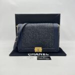 Chanel Boy 30 Lambskin Braided Navy GHW