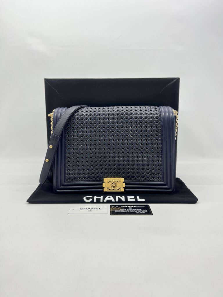 Chanel Boy 30 Lambskin Braided Navy GHW