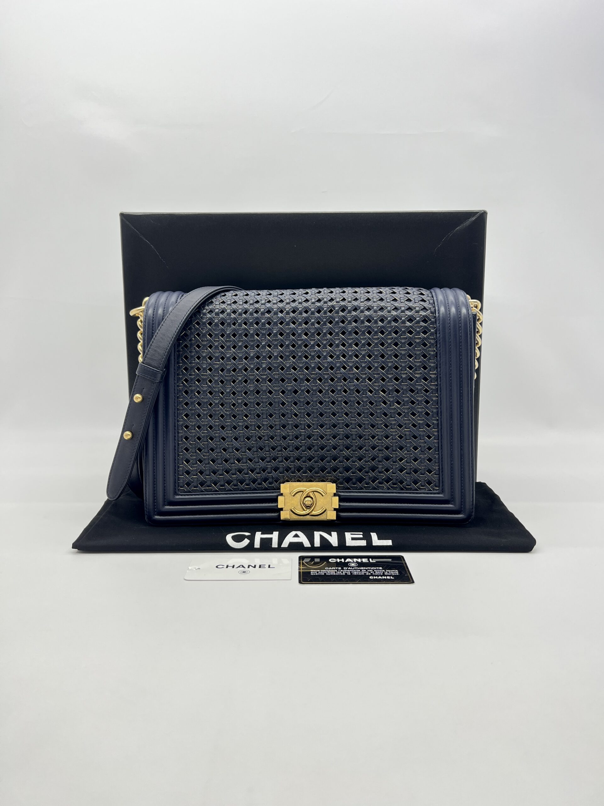 Chanel Boy 30 Lambskin Braided Navy GHW