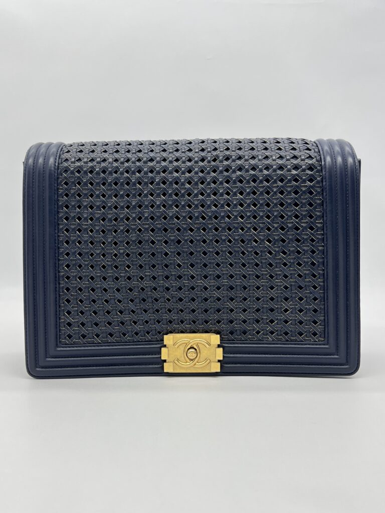 Chanel Boy 30 Lambskin Braided Navy GHW
