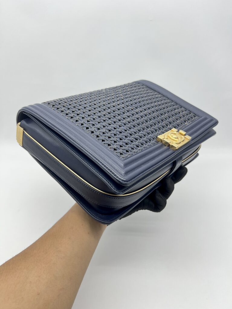 Chanel Boy 30 Lambskin Braided Navy GHW