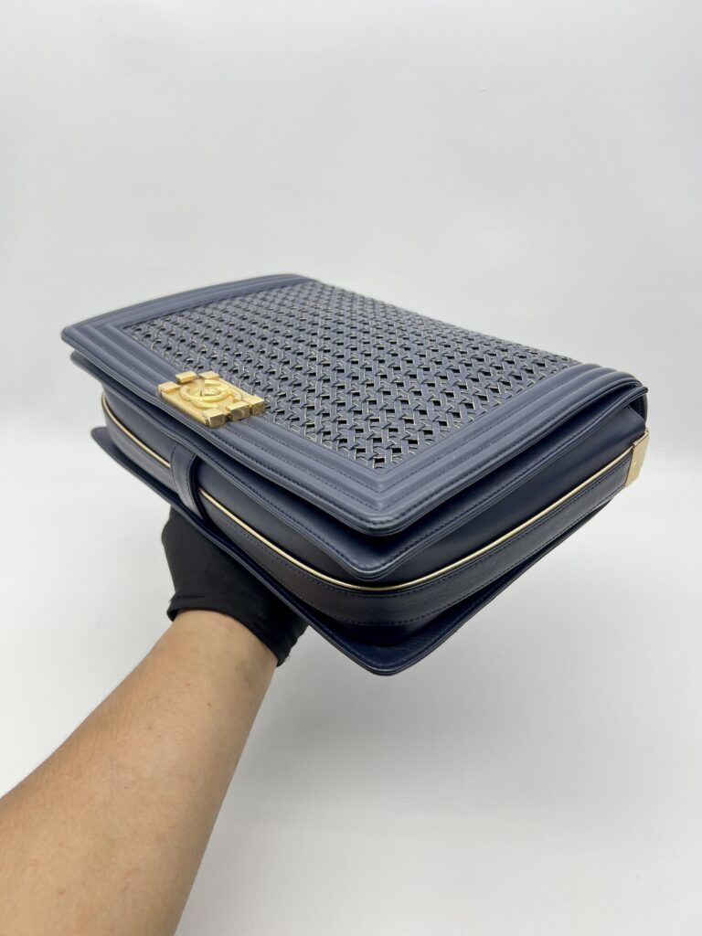 Chanel Boy 30 Lambskin Braided Navy GHW