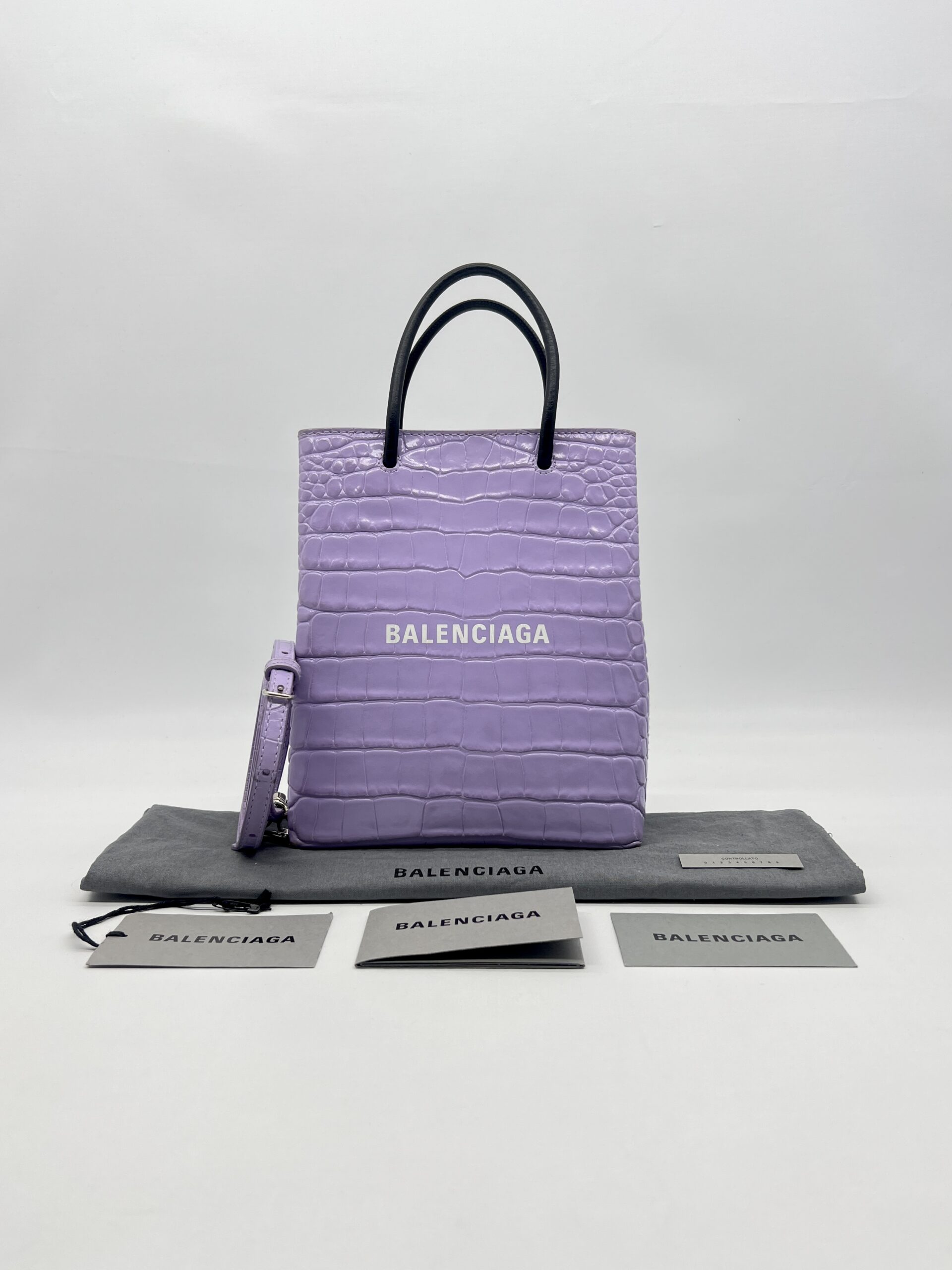 Balenciaga Mini Shopping Tote Embossed Croco Lilac  SHW