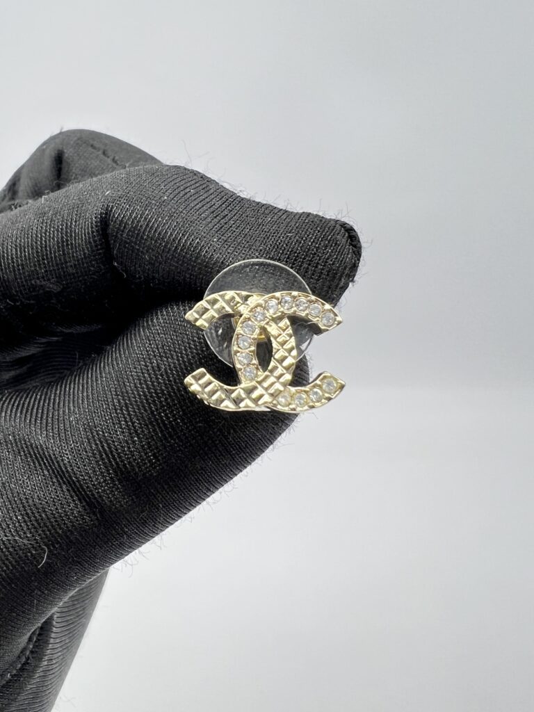 Chanel CC Crystal Earings Light Gold